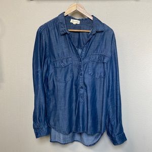 Chambray, denim, Cloth & Stone, half button-up, blouse, shirt